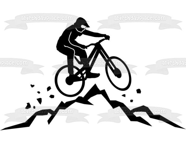 Dirt Bike Mountain Terrain Action Silhouette Edible Cake Topper Image ABPID55822 Fashion