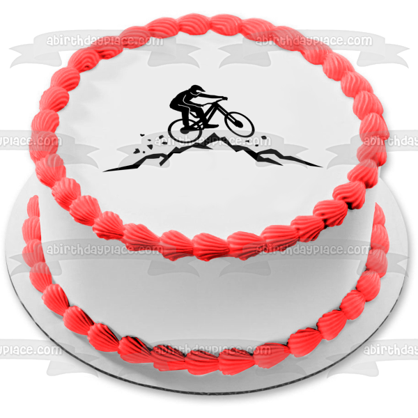 Dirt Bike Mountain Terrain Action Silhouette Edible Cake Topper Image ABPID55822 Fashion