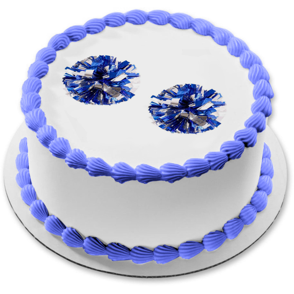 Blue and Silver Cheerleading Pom Pom s Edible Cake Topper Image ABPID55840 For Cheap