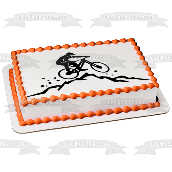 Dirt Bike Mountain Terrain Action Silhouette Edible Cake Topper Image ABPID55822 Fashion