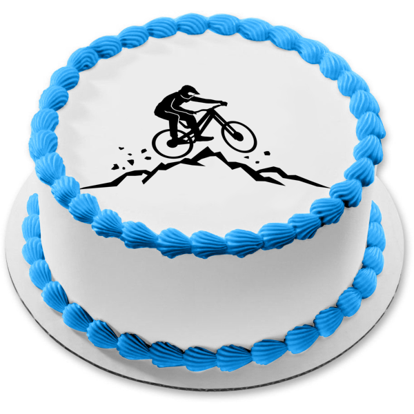 Dirt Bike Mountain Terrain Action Silhouette Edible Cake Topper Image ABPID55822 Fashion