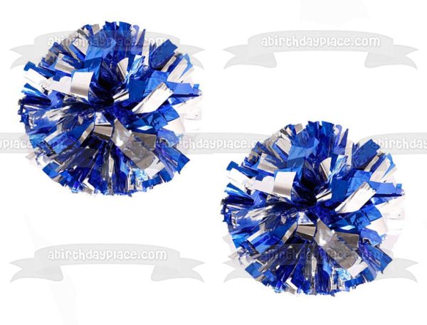 Blue and Silver Cheerleading Pom Pom s Edible Cake Topper Image ABPID55840 For Cheap